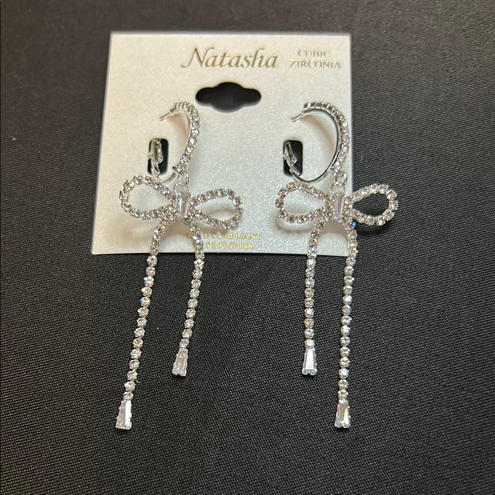 New Natasha dangle rhinestone bow earrings